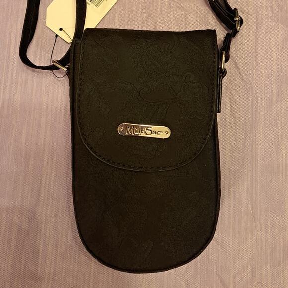 Womens Multisac Small Black Floral Crossbody Bag with Snap Closure - Picture 7 of 10